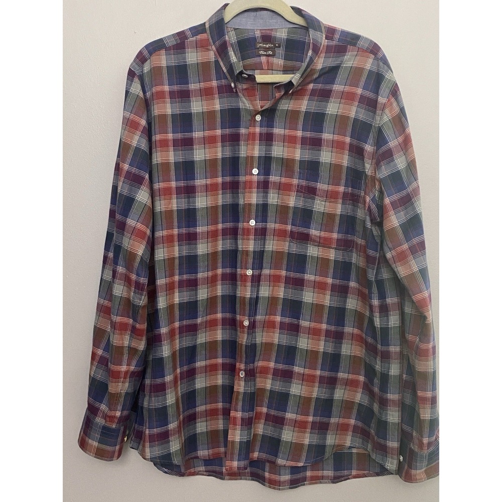 J.McLaughlin Mens Button Down Shirt XL Long-Sleeve Trim Fit Plaid Preppy Granola